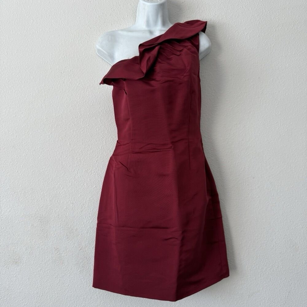 Lorena Sarbu Silk Cocktail Party Dress 8 Burgundy One Shoulder Ruffle $1690
